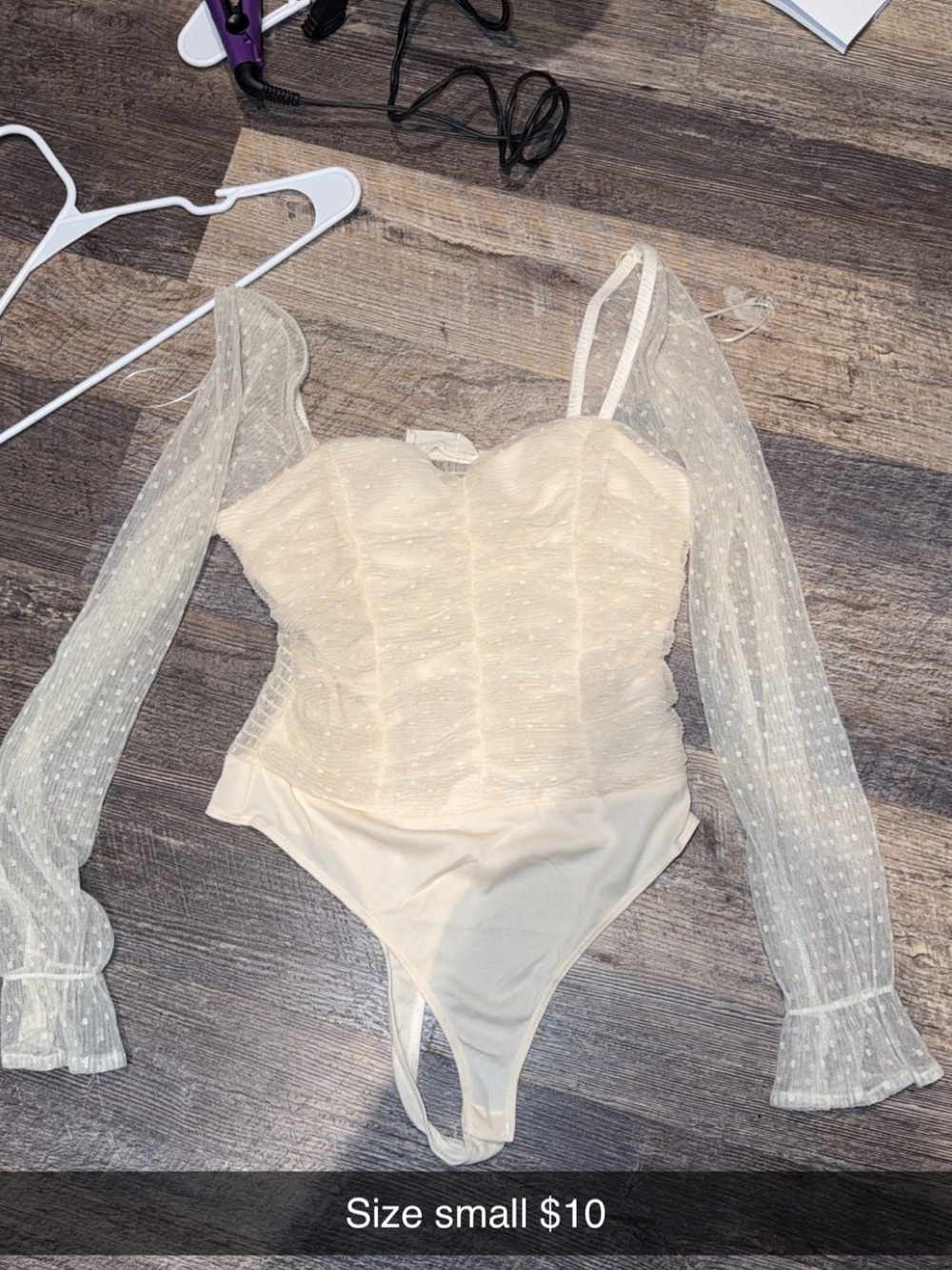 Delicate Ivory Mesh Sleeve Bodysuit - Small